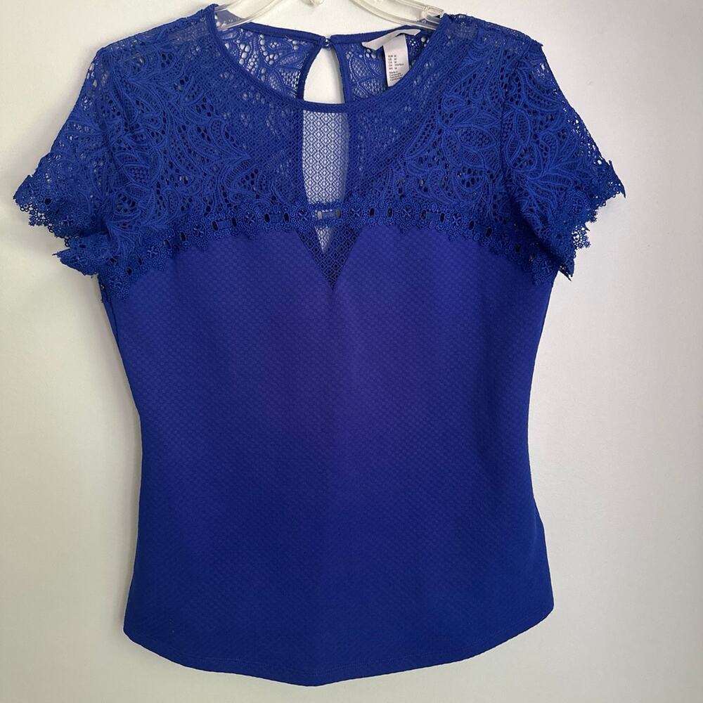 H&M Royal blue lace short sleeve top, women’s medium
